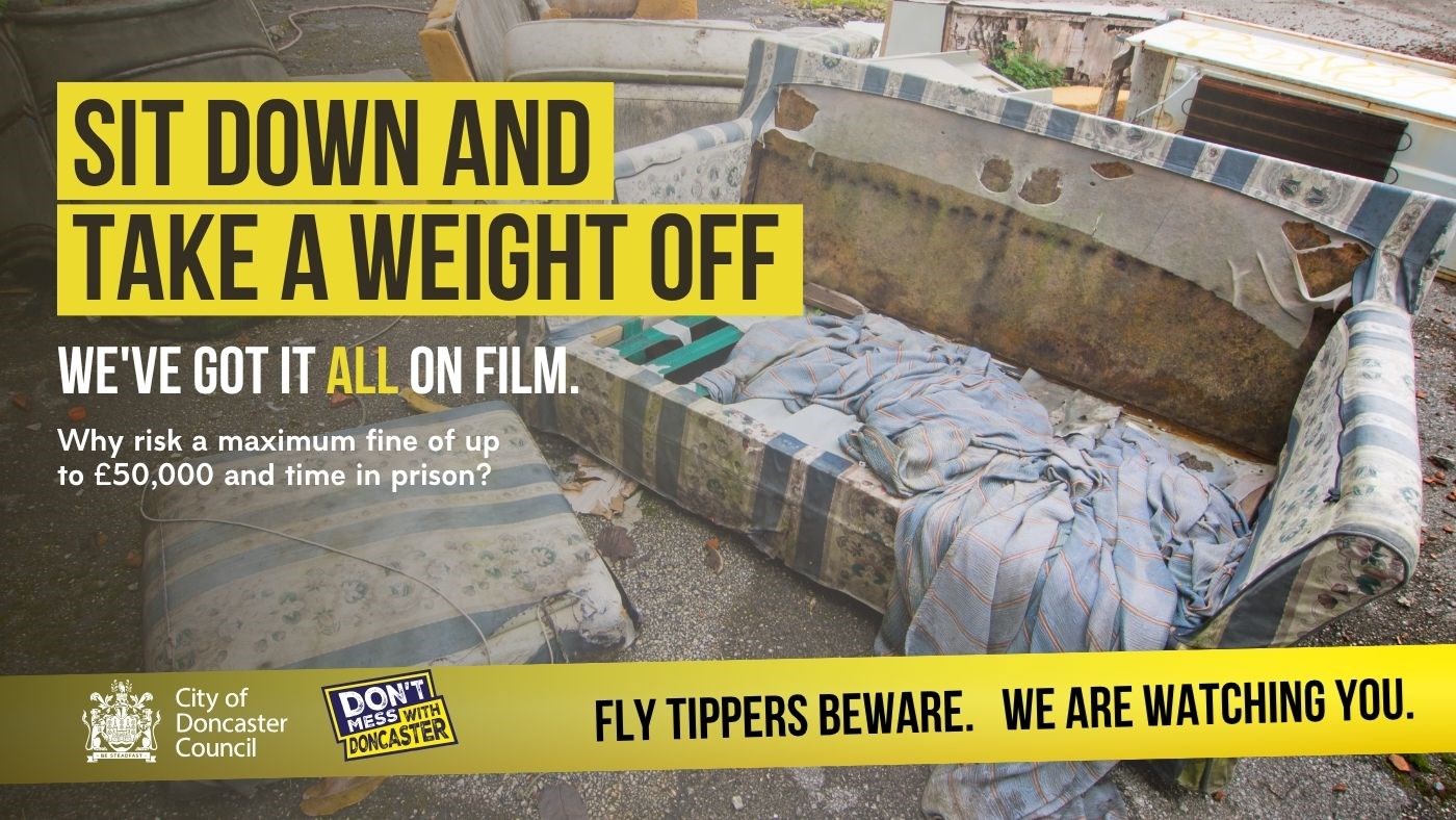 Fly-Tippers Beware - Sofa 2 Fly-Tippers Beware poster showing abandoned sofa